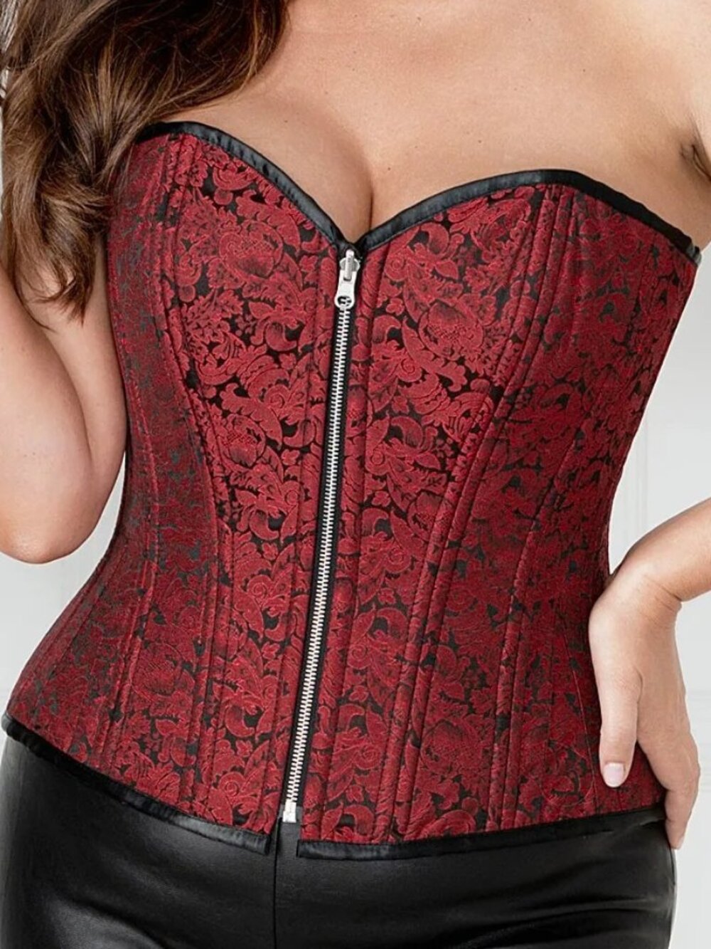 Reversible Gothic Overbust Corset–Black/Red Brocade–46”–NWT Burlesque LARP